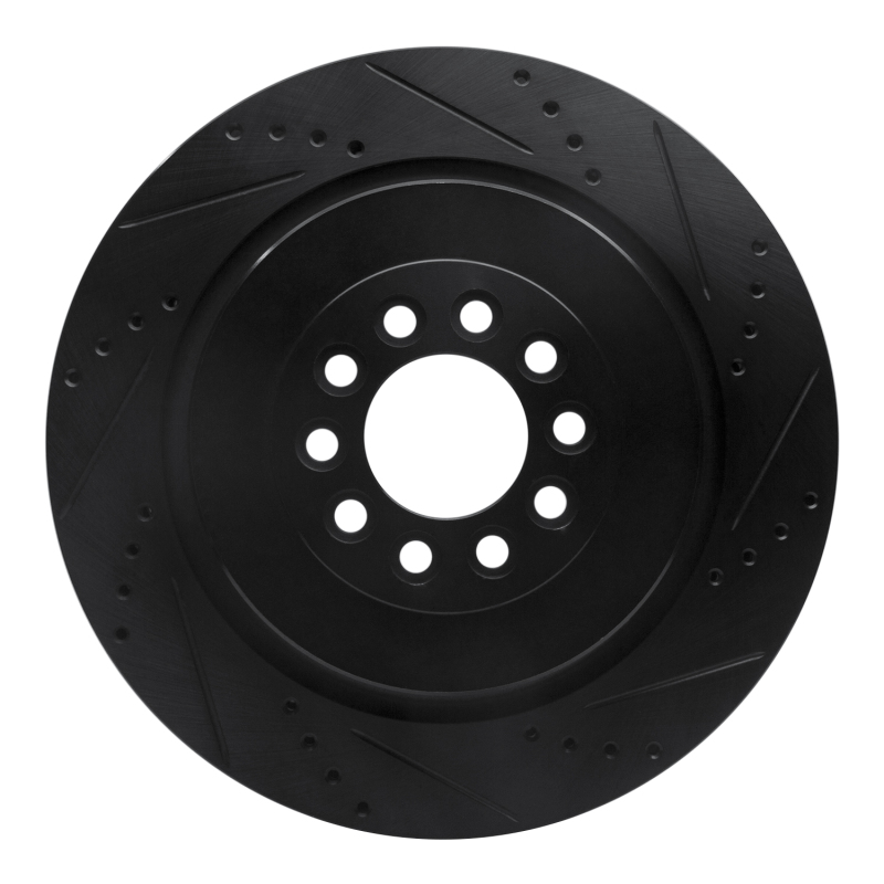 Jaguar S-Type Brake Rotor (1) - Front Right - R1 Concepts - Drilled & Slotted - Black - `03-`05